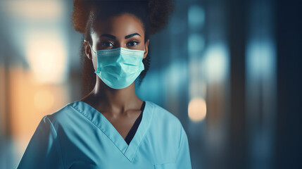 Fototapeta na wymiar Portrait of a Female Doctor Wearing a Protective Face Mask