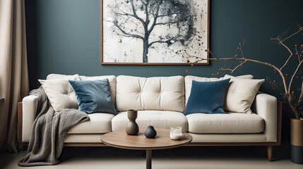 Stylish Living Room Interior Mockup, Modern Interior Design, 3D Render, 3D Illustration