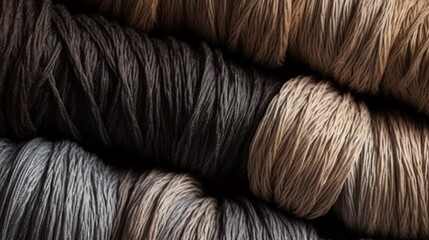 Skeins of wool for knitting as a background. Generative AI.