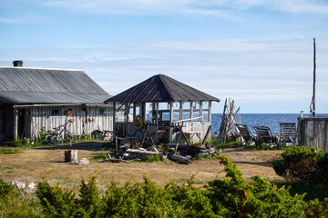 Fishing shack on the shore of the White Sea. White Sea, Kola Peninsula.
