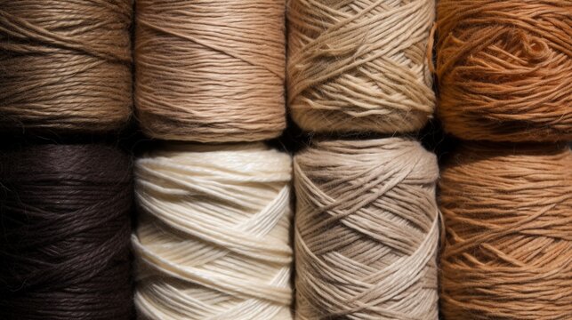 Skeins of wool for knitting as a background. Generative AI.
