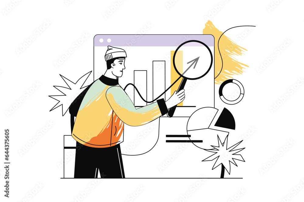 Aufkleber linear concept statistical analysis with people scene in the flat cartoon style. the specialist anal