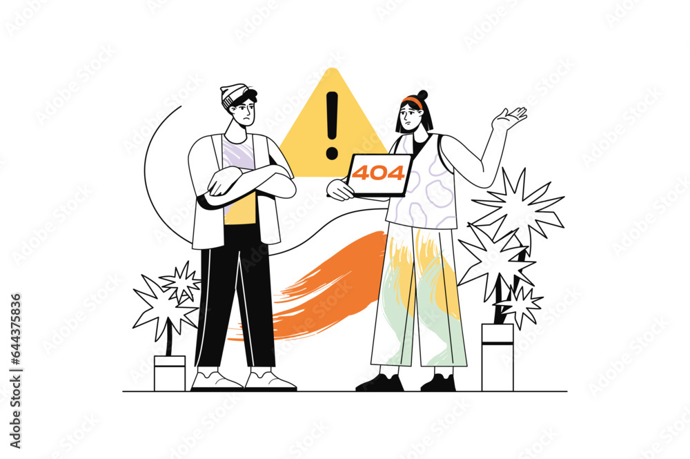 Poster linear concept no request found with people scene in the flat cartoon design. colleague shares his p