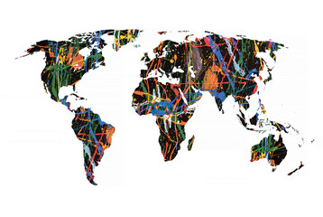 Painted map of the world. High resolution abstract multi-colored background..