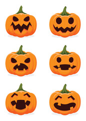 Set of Halloween pumpkin cartoon with different smile for your design