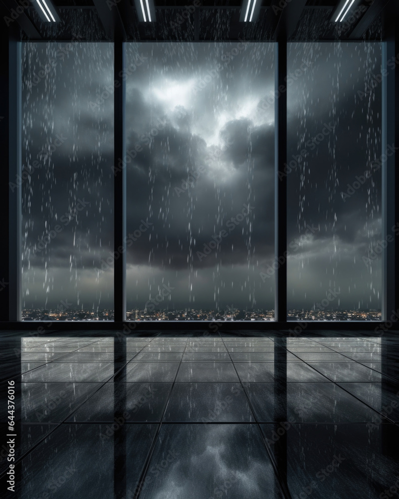 Poster a cyberpunk gentle light background brings the intensity of a thunderstorm indoors, with cascading r