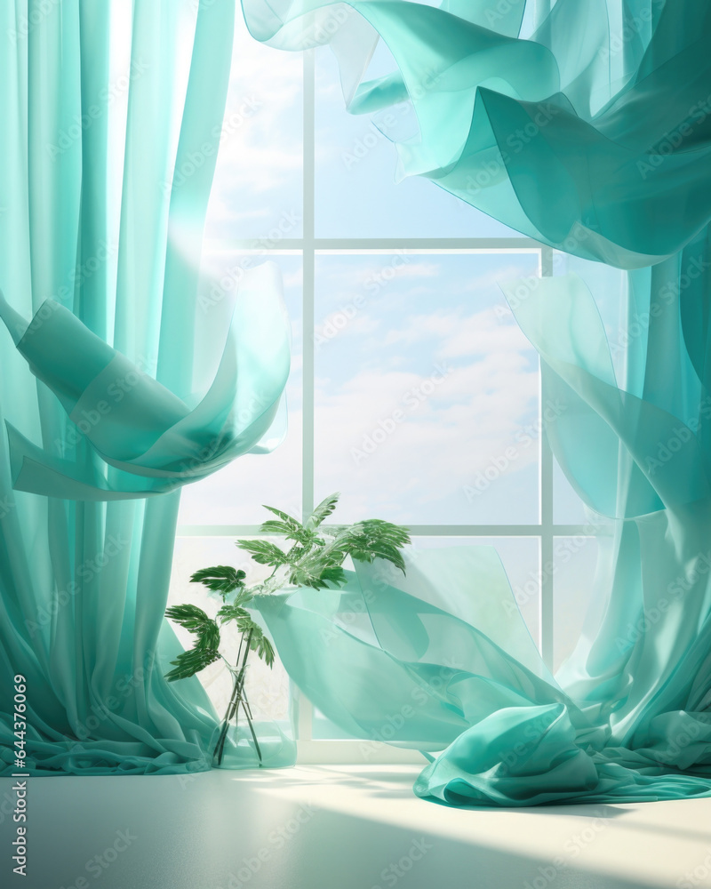 Poster a dynamic scene capturing a waterthemed background with cascading shades of teal and aqua. the windo