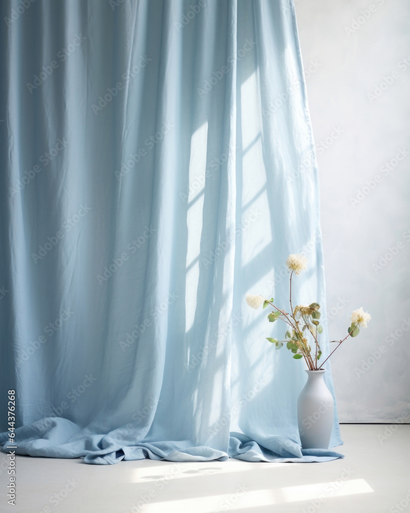 Poster a subtle minimalist backdrop boasting a cooltoned blue color. the natural light pouring in from the 