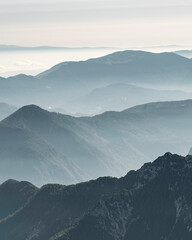 mountains in the foggy morning