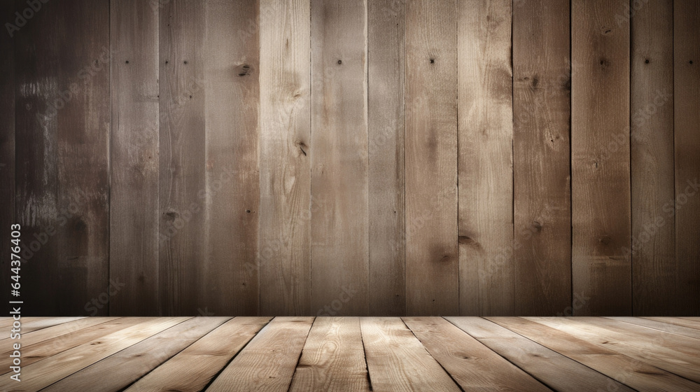Poster a weathered wood plank backdrop with dappled light pouring in from the window. the rays of light cre