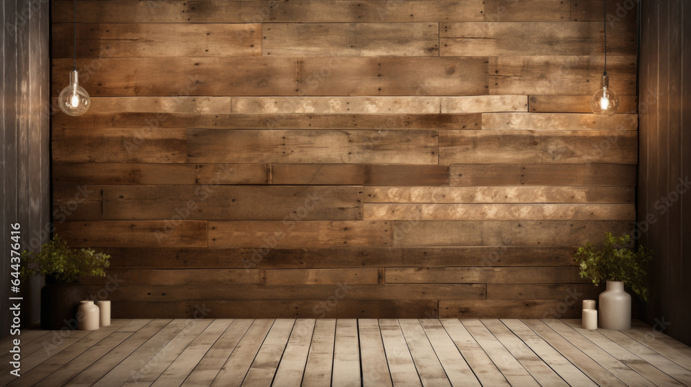 Aufkleber a reclaimed wood backdrop with warm, golden light filtering in from the window. the light creates in