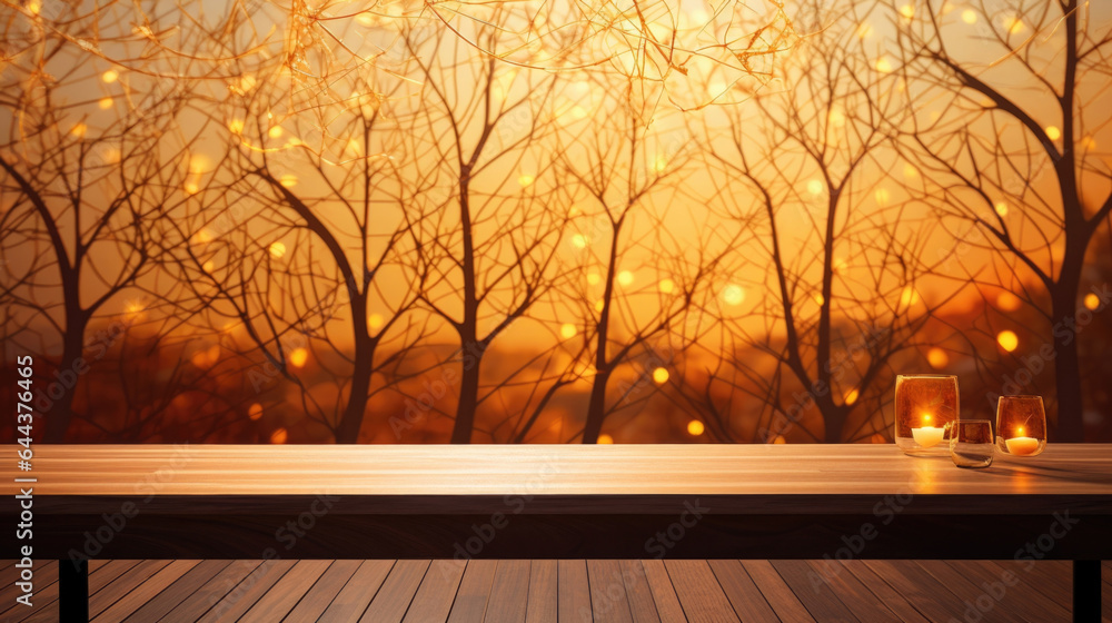 Aufkleber set in a fairy talelike forest, the golden light of a setting sun filters through a canopy of autumn