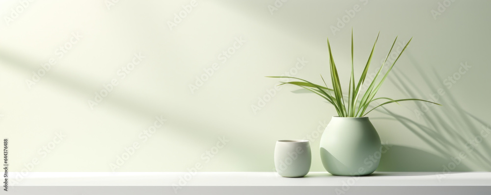 Aufkleber a minimalist scene featuring a monochromatic light background of pale green grass. the light enters 