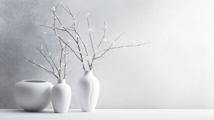 A monochromatic winterinspired scene showcasing a matte white concrete background. The soft light from the window presents delicate shadows that resemble the branches of frostcovered trees,