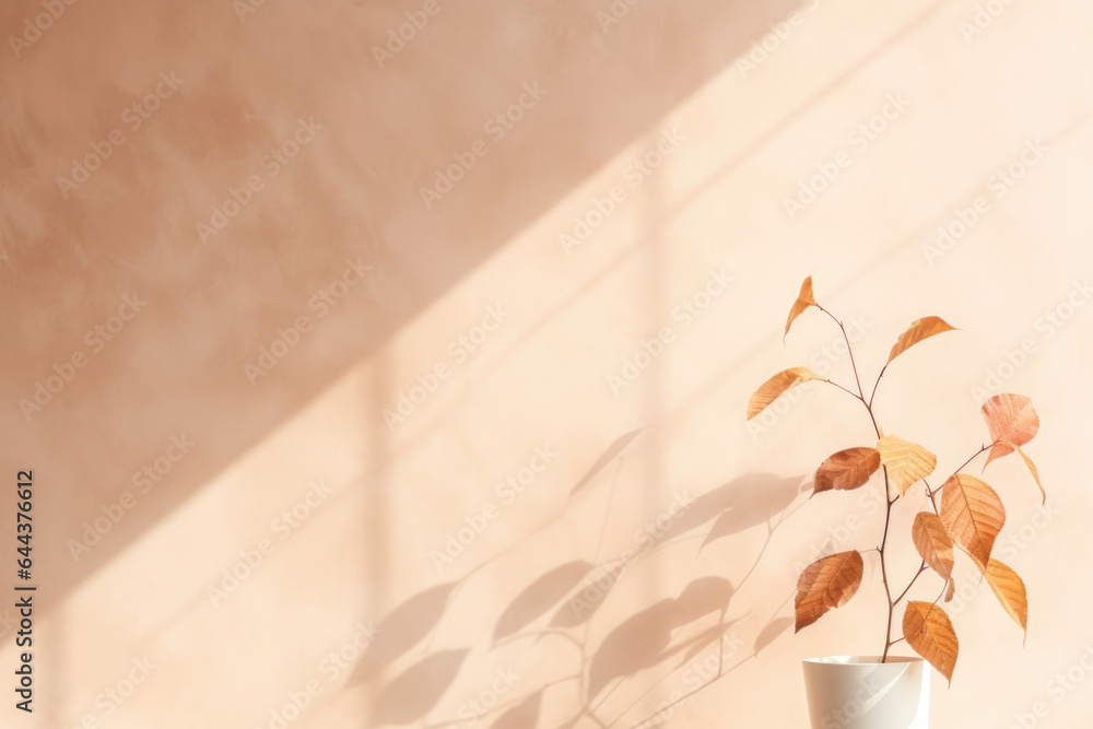 Poster a minimalistic background with a soft autumnal touch displays falling leaves outside a window. the w