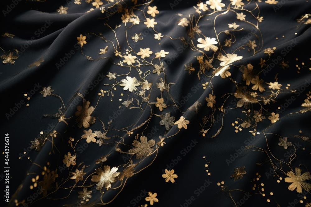 Poster an elegant black background adorned with delicate golden speckles, basking in a warm summer sunlight