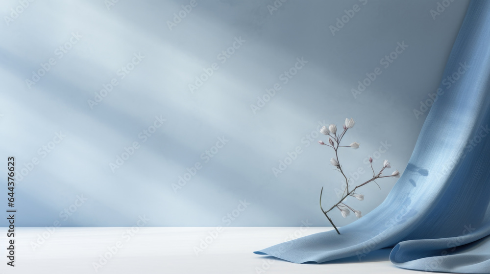 Poster a minimalistic abstract background featuring a soothing blue color palette. the light from the windo