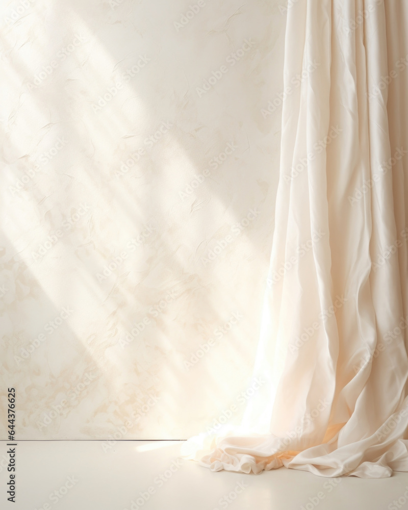 Poster a minimalistic background featuring a textured, offwhite wall with light filtering through an elegan