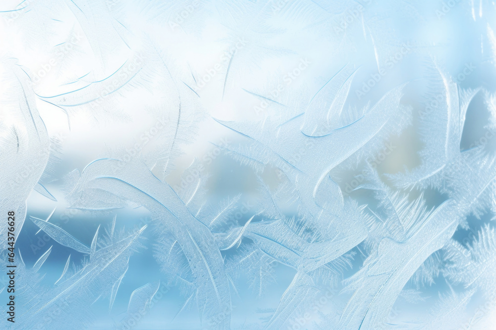 Aufkleber an icy and serene scene featuring a cool blue background. the light streams through a frostcovered w
