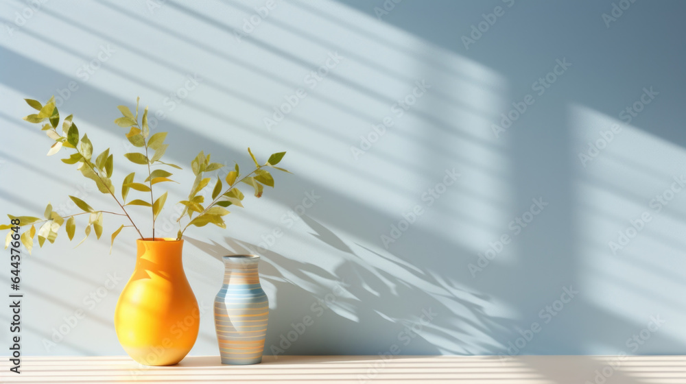 Poster an scene showcasing a minimalist light background with a summery vibe. the bright sunlight filtering