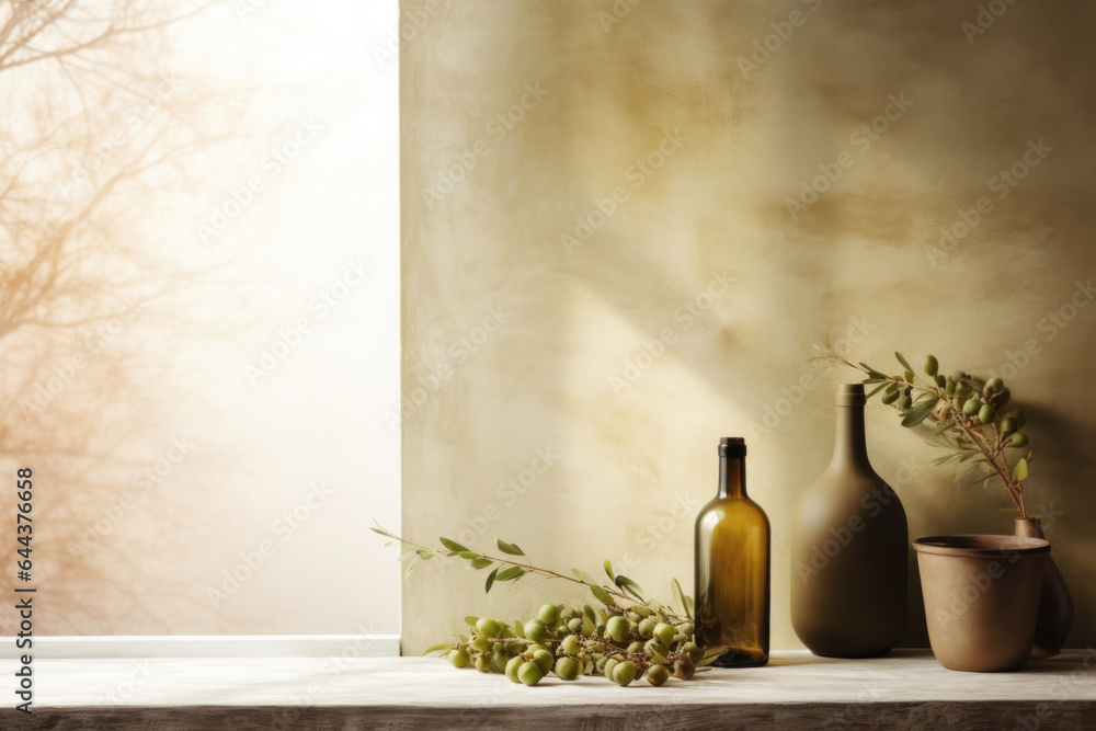 Aufkleber a rustic scene with a backdrop of earthy tones, such as olive green and warm browns, highlighted by 