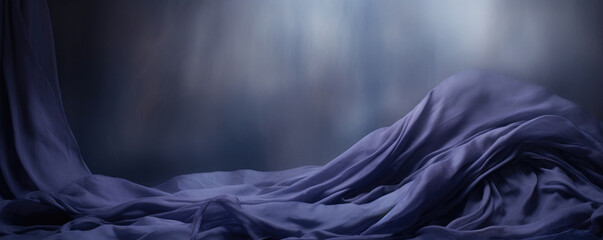 With a touch of mystique, this scene features a minimalistic abstract background in shades of deep purple and indigo. The soft light cascading through a curtain creates intricate and moody