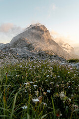 mountain landscape with clouds and sun