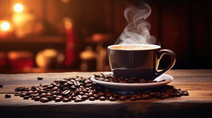 Traditional Coffee Cup with Heart-Shaped Steam