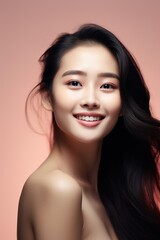 Fototapeta premium Young asian beauty woman model with long hair. AI Generated