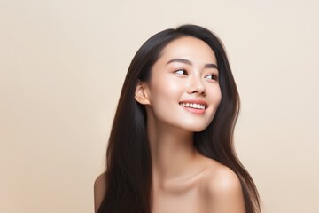young asian beauty woman model long hair with perfect skin. AI Generated