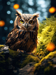 Owl in its Natural Habitat, Wildlife Photography, Generative AI