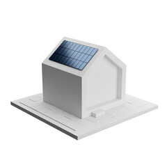 House or shop and solar panel on roof 3D rendering.