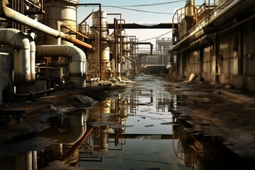 Factory with sewage discharge. Generative AI