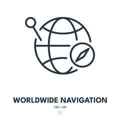 Worldwide Navigation Icon. GPS, Location, Navigator. Editable Stroke. Simple Vector Icon