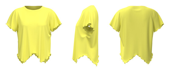 Casual Woman T-shirt. Trendy torn T-shirt. Yellow T-shirt