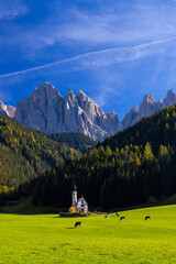 Beautiful landscape of Italian dolomites near Santa Magdalena, South Tyrol, Italy