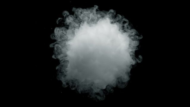 Super Slow Motion Shot of Round Smoke Explosion Towards Camera Isolated on Black at 1000fps.
