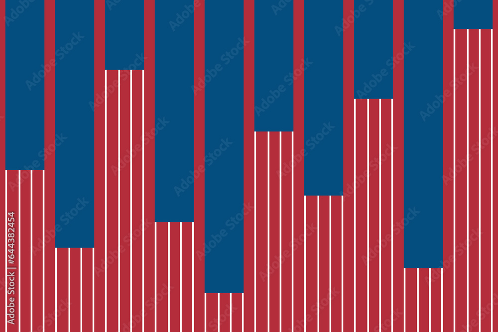 Aufkleber vertical stripe of pattern. design random lines blue, white on red background. design print for illu