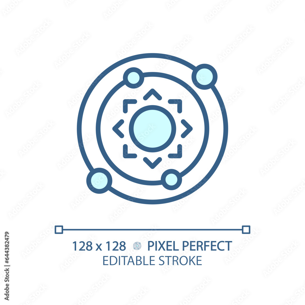 Poster solar system pixel perfect light blue icon. celestial bodies. milky way. planetary orbit. space expl