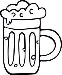 Beer mug icon in doodle style isolated on white background. Vector illustration