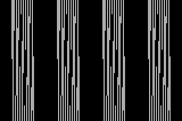 Vertical stripe of pattern. Design random lines white on black background. Design print for illustration, textile, texture, wallpaper, background, presentation. Set 30