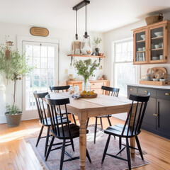 Fototapeta na wymiar The dining chair in a modern farmhouse kitchen room 