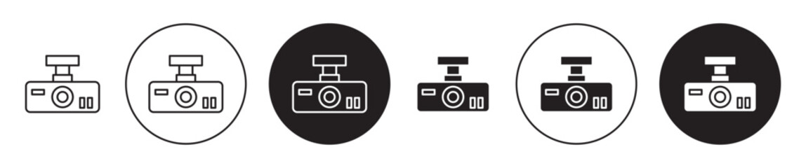 Vehicle dvr camera vector icon set. car dash cam recorder symbol in black color. - obrazy, fototapety, plakaty