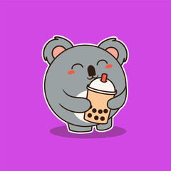 Cute Koala Hugging Bubble Tea Vector Illustration