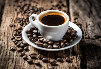 Obraz premium eine Tasse Espresso auf einem alten Tisch