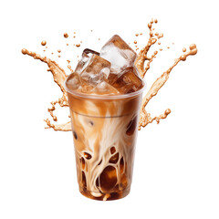 Iced coffee splash isolated on transparent background Remove png, Clipping Path