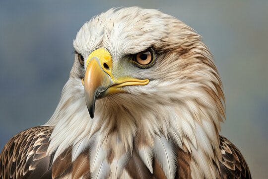 Artwork depicting a watercolor portrait of a white-tailed eagle. Generative AI