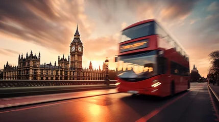 Deurstickers Londen rode bus London with red buses against Big Ben in England UK