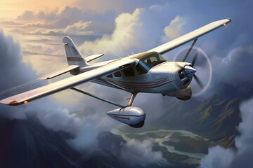 Small aircraft known as Cessna. Generative AI - obrazy, fototapety, plakaty