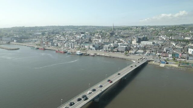 Connecting commute Wexford bridge Ireland on a weekday aerial 